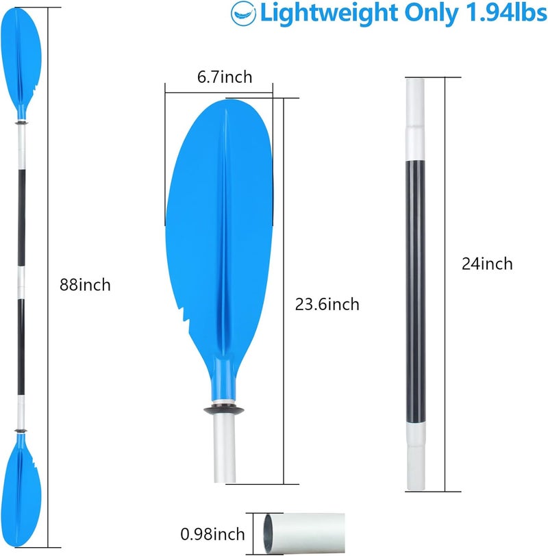 DEDU Kayak Paddle, Boat Paddle 88in 4 Piece Fishing Kayak Paddle, Kayak Oars Paddles Adjustable Lightweight Detachable Aluminum Alloy Shaft with Paddle Leash for Adult - Image 2